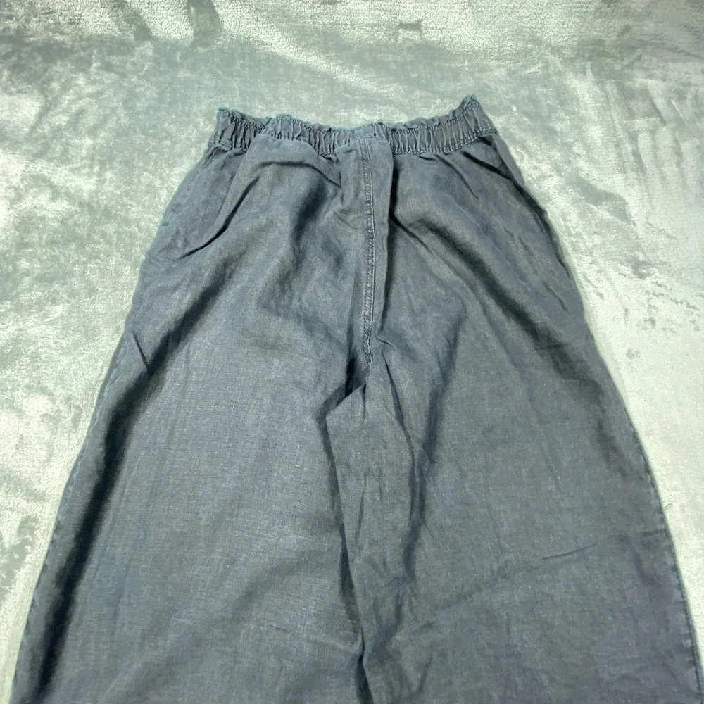 H&M Linen Blend Pants Womens XS Black Wide Leg Pull On Lagenlook Minimalist Chic